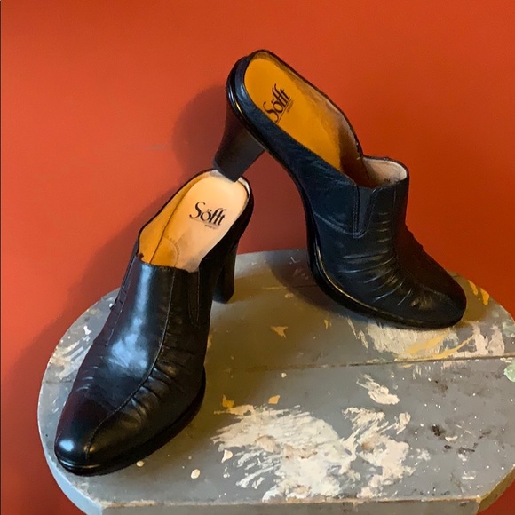 Sofft Shoes - Sofft black leather high heel slip on mules 8M